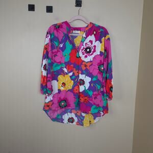 Beeson River 3/4 Sleeve Loose Fit Tunic Blouse in Floral Size XL